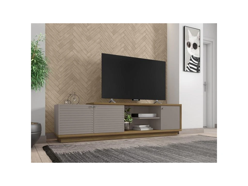 Meuble TV 75 Pouces 3 Portes Chêne Et Taupe – Image 4