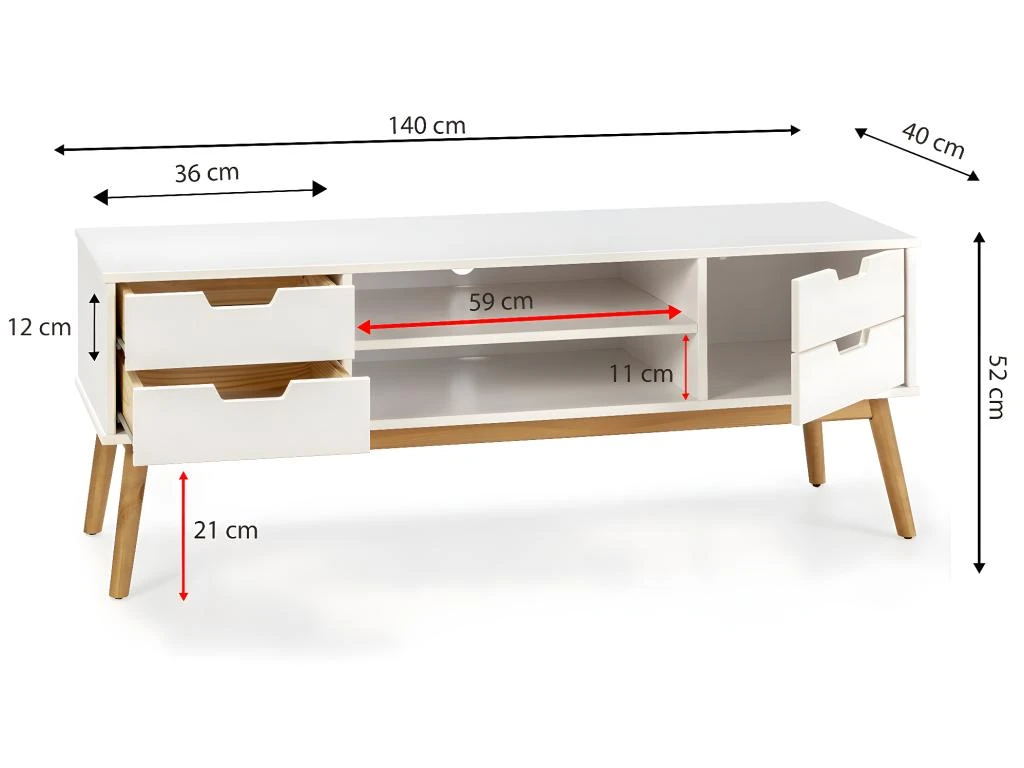Meuble Tv Baku 1 Porte Et 2 Tiroir Couleur Blanc, 140 Cm – Image 4