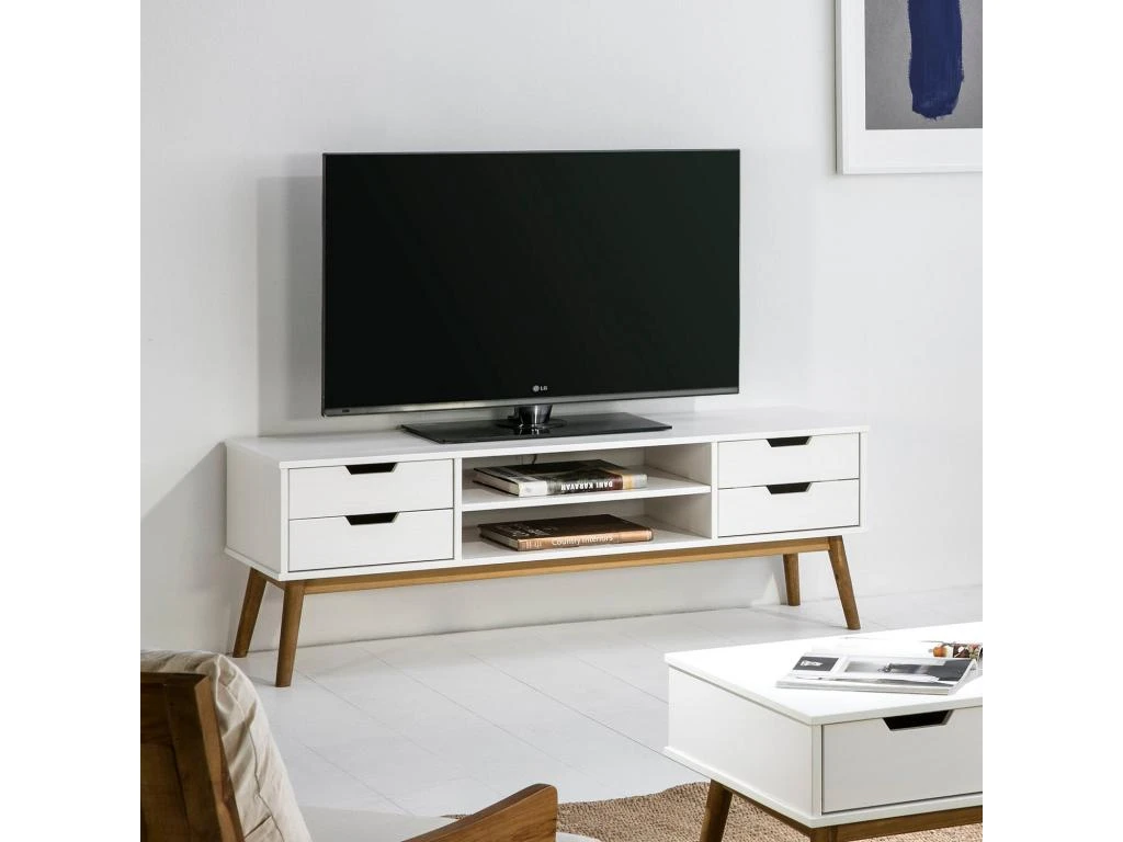 Meuble Tv Baku 1 Porte Et 2 Tiroir Couleur Blanc, 140 Cm – Image 5