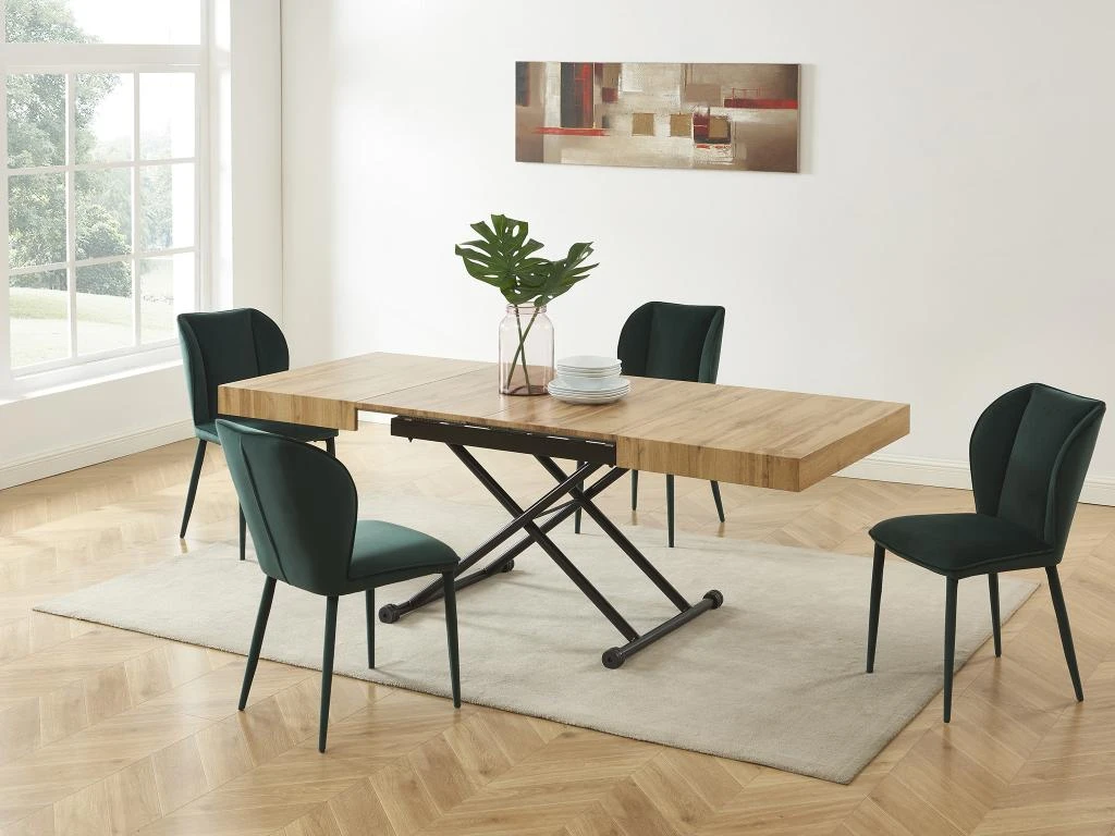 Table Extensible Et Relevable 2 En 1 - MDF Et Acier - Naturel Et Noir - MORIALA