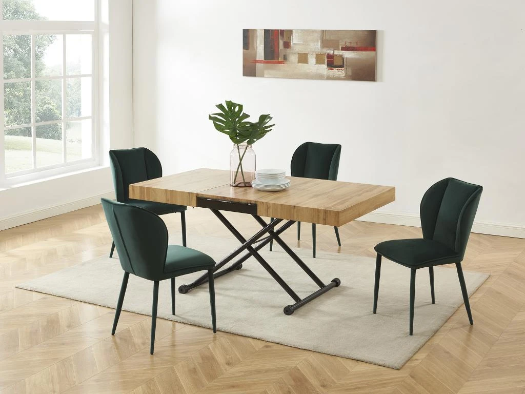 Table Extensible Et Relevable 2 En 1 - MDF Et Acier - Naturel Et Noir - MORIALA – Image 3
