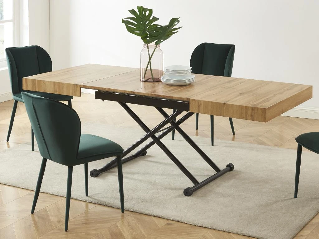 Table Extensible Et Relevable 2 En 1 - MDF Et Acier - Naturel Et Noir - MORIALA – Image 2