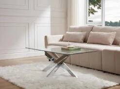 Table Basse En Verre Trempé Et Métal Chromé - Transparent - COSIMA