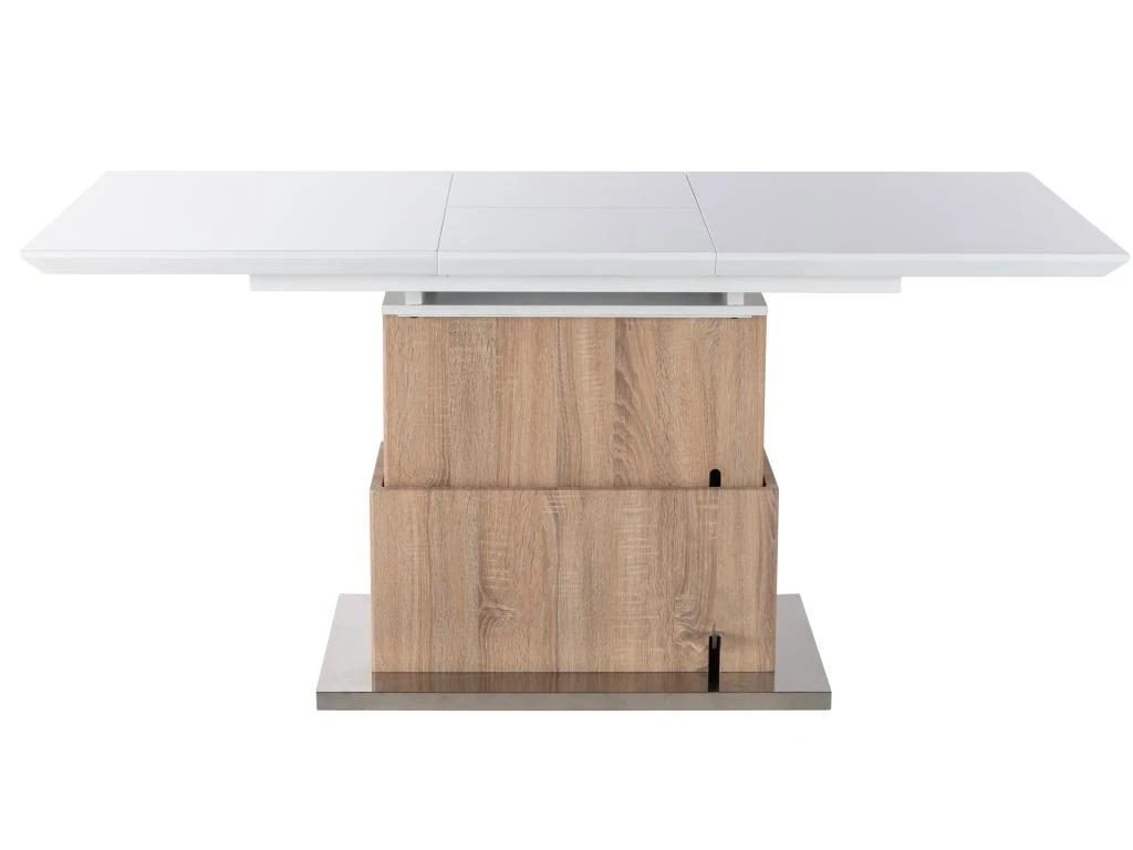 Table Extensible Et Relevable 2 En 1 - MDF Et Acier Inoxydable - Naturel Et Blanc - CAPANI – Image 12