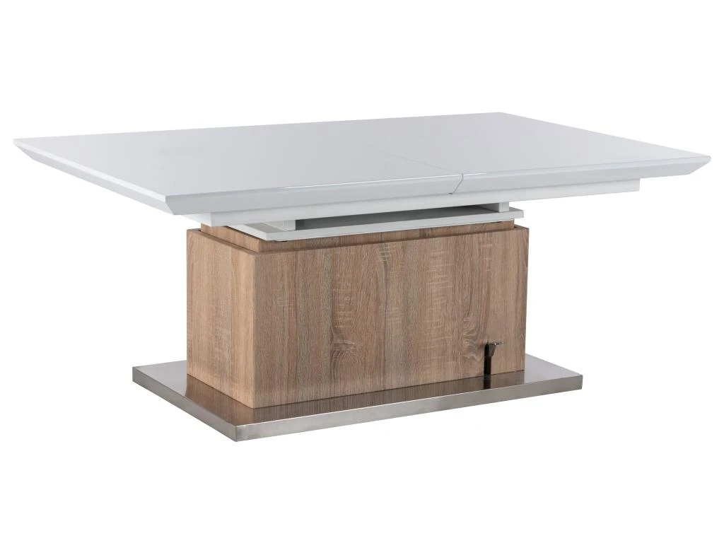 Table Extensible Et Relevable 2 En 1 - MDF Et Acier Inoxydable - Naturel Et Blanc - CAPANI – Image 9