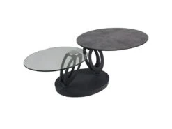 VITAK - Table Basse Ovale Plateaux Verre Et Céramique Gris