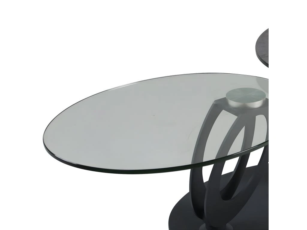 VITAK - Table Basse Ovale Plateaux Verre Et Céramique Gris – Image 3
