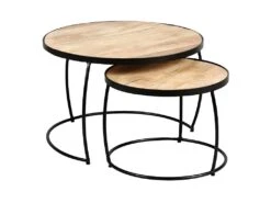 GIZEM - Lot De 2 Tables Basses Gigognes Métal Et Bois