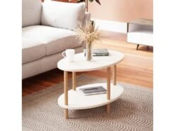 Table Basse Ovale Højreby 43 X 70 X 44 Cm Blanc [en.casa]