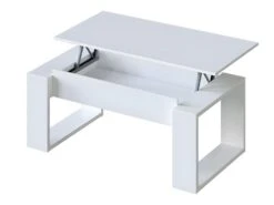 Table Basse à Plateau Relevable Coloris Blanc Artic - Longueur 102 X Profondeur 50 X Hauteur 43/54 Cm