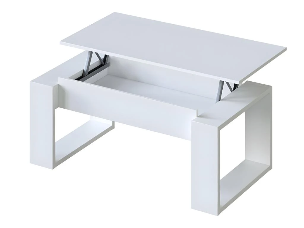 Table Basse à Plateau Relevable Coloris Blanc Artic - Longueur 102 X Profondeur 50 X Hauteur 43/54 Cm