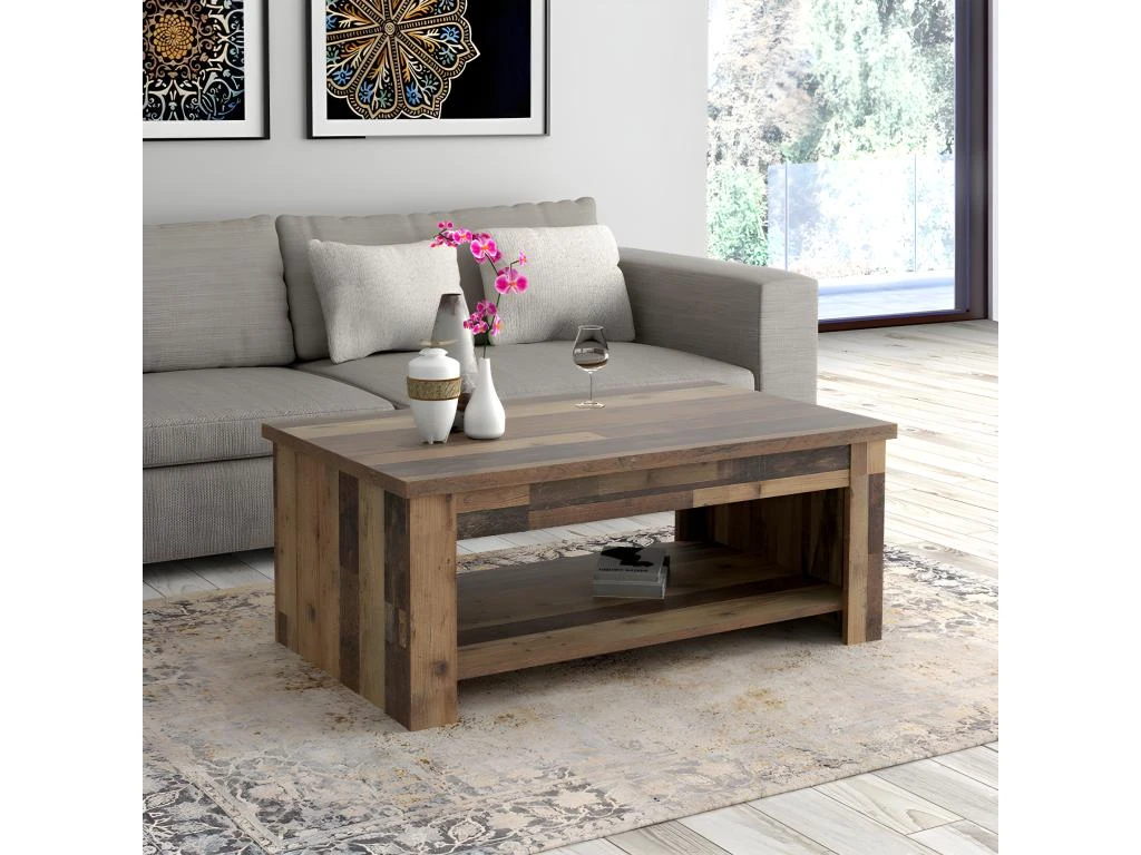 Table Basse Avec Plateau Relevable Effet Bois Vieilli - BUCK – Image 2