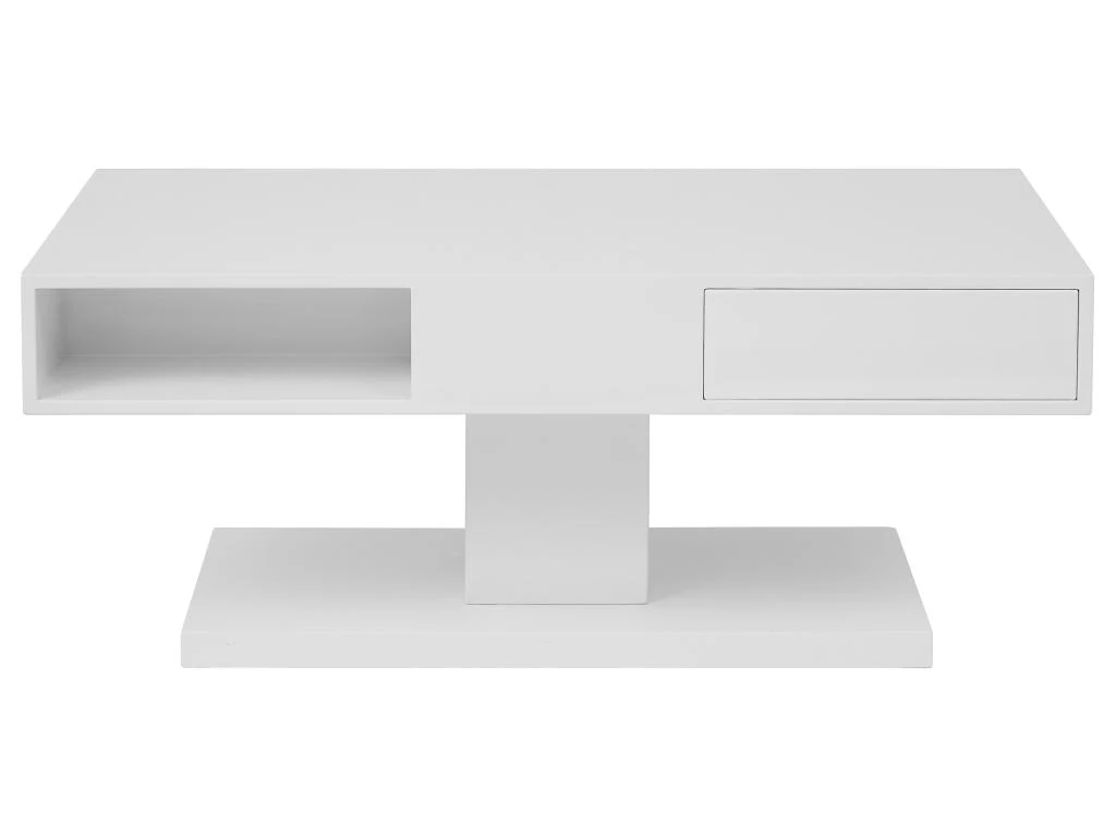 Table Basse Avec Plateau Pivotant, 2 Tiroirs Et 2 Niches - MDF - Blanc Laqué - ILYA – Image 3