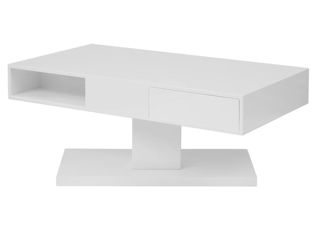 Table Basse Avec Plateau Pivotant, 2 Tiroirs Et 2 Niches - MDF - Blanc Laqué - ILYA – Image 4