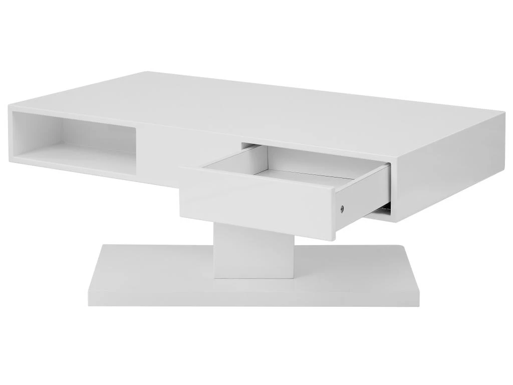 Table Basse Avec Plateau Pivotant, 2 Tiroirs Et 2 Niches - MDF - Blanc Laqué - ILYA – Image 6