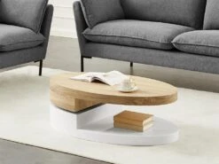Table Basse Avec Plateau Pivotant - MDF - Naturel Et Blanc - VITALY