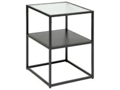 Table D'appoint En Métal Noir Et Verre Trempé 40 X 40 X 55 Cm