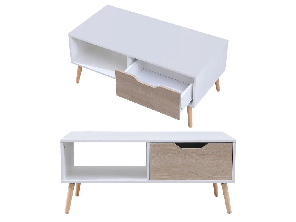 Table Basse Avec Tiroir Style Scandinave Blanche FREJA - HAPPY GARDEN – Image 3