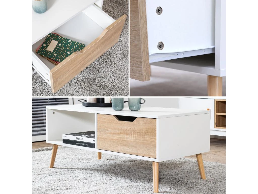 Table Basse Avec Tiroir Style Scandinave Blanche FREJA - HAPPY GARDEN – Image 4