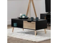 Table Basse Avec Tiroir Style Scandinave Noire FREJA - HAPPY GARDEN
