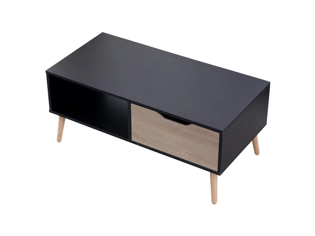 Table Basse Avec Tiroir Style Scandinave Noire FREJA - HAPPY GARDEN – Image 2