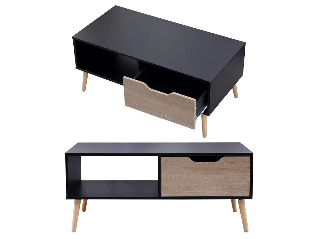 Table Basse Avec Tiroir Style Scandinave Noire FREJA - HAPPY GARDEN – Image 3