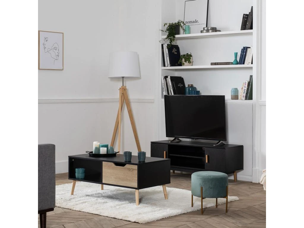 Table Basse Avec Tiroir Style Scandinave Noire FREJA - HAPPY GARDEN – Image 6