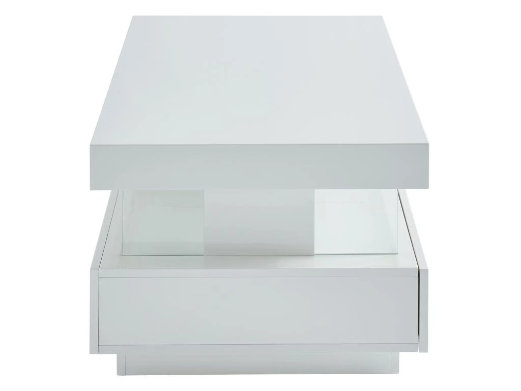 Table Basse 2 Tiroirs Et 2 Niches Avec LEDs - MDF Et Verre Trempé - Blanc Laqué - FABIO II – Image 8