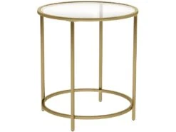 Table D 'appoint Ronde Dessus En Verre Trempé Cadre En Métal Bout De Canapé Table Console Table De Chevet Pour Salon Balcon Doré 12_0001028/2