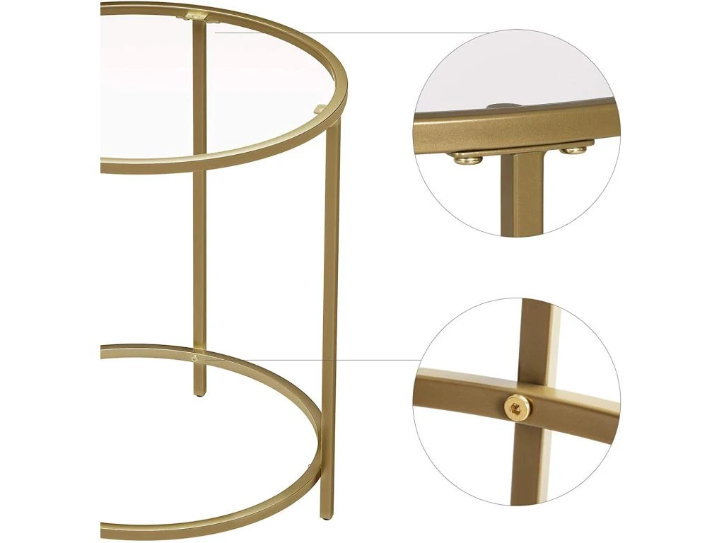 Table D 'appoint Ronde Dessus En Verre Trempé Cadre En Métal Bout De Canapé Table Console Table De Chevet Pour Salon Balcon Doré 12_0001028/2 – Image 2