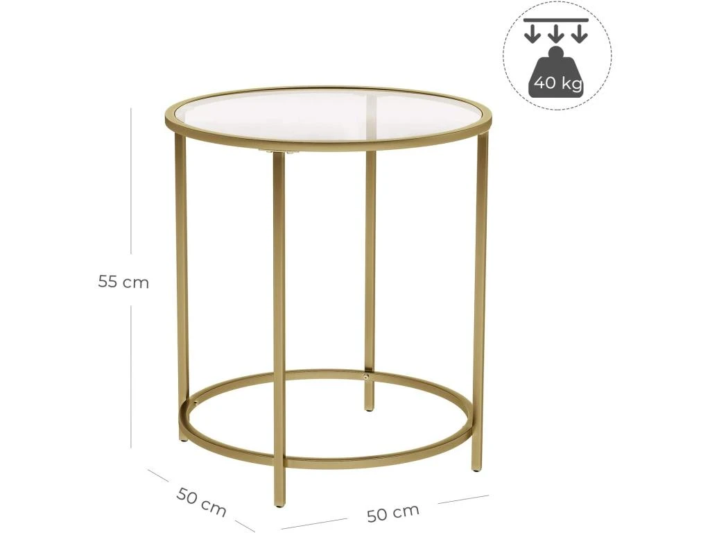 Table D 'appoint Ronde Dessus En Verre Trempé Cadre En Métal Bout De Canapé Table Console Table De Chevet Pour Salon Balcon Doré 12_0001028/2 – Image 4