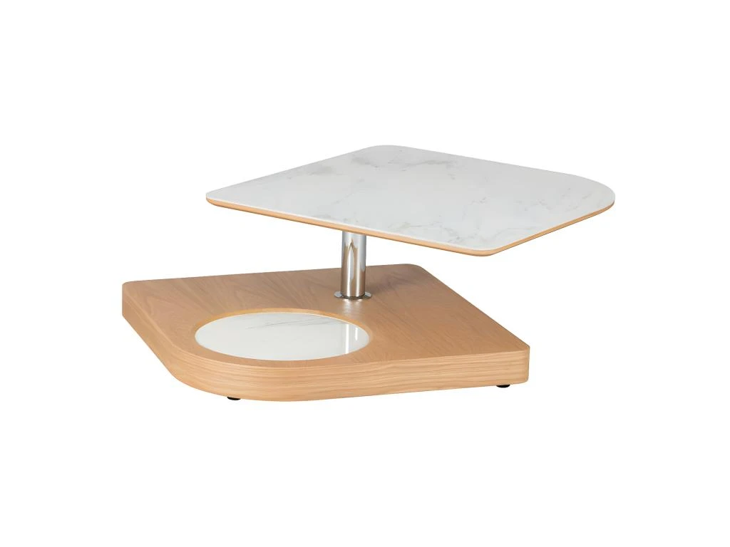 Table Basse Carrée Articulée Bois/Marbre Blanc - LAMPANG – Image 2