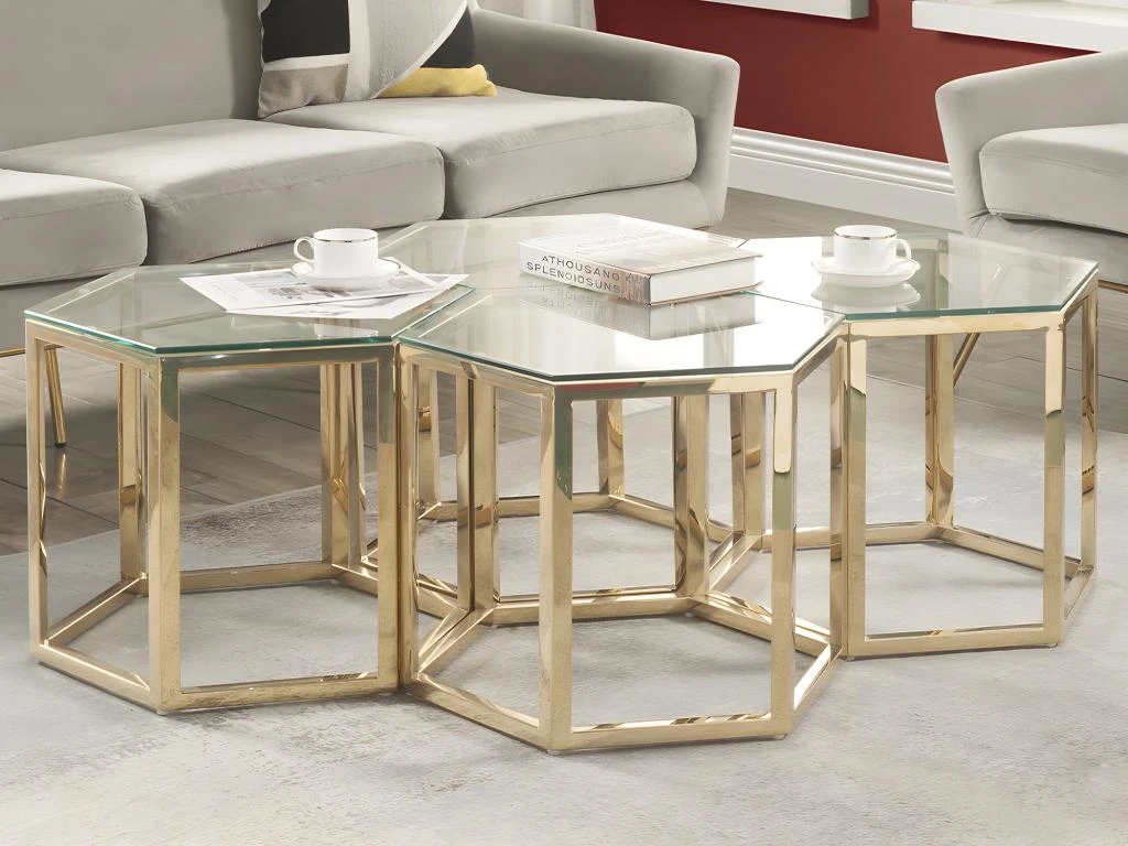 Table Basse - Verre Trempé Et Acier - Doré - GALADRIEL De Pascal MORABITO – Image 9