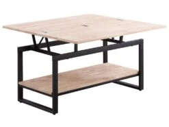 Table Basse Relevable Et Extensible En Bois De Chêne Avec Pieds En Métal Noir-Longueur 100 X Profondeur 45-90 X Hauteur 47-62 Cm