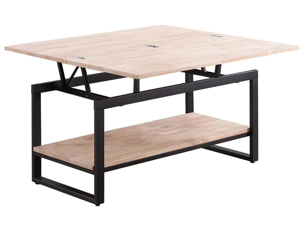 Table Basse Relevable Et Extensible En Bois De Chêne Avec Pieds En Métal Noir-Longueur 100 X Profondeur 45-90 X Hauteur 47-62 Cm