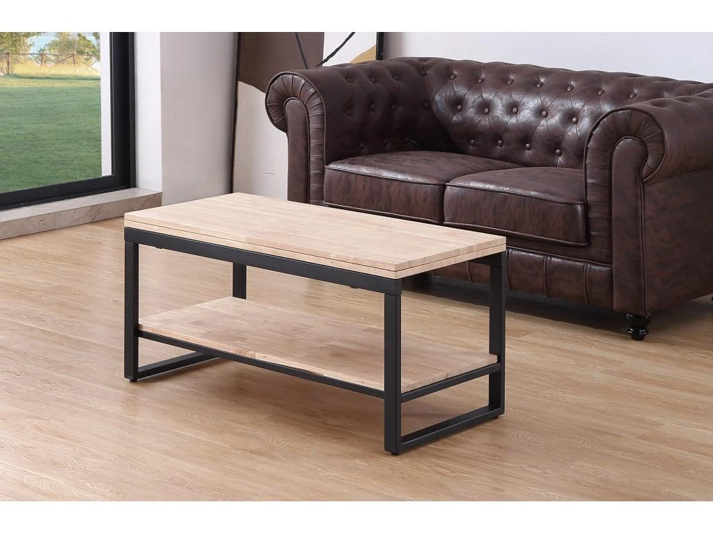 Table Basse Relevable Et Extensible En Bois De Chêne Avec Pieds En Métal Noir-Longueur 100 X Profondeur 45-90 X Hauteur 47-62 Cm – Image 2