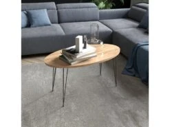 Table Basse Skævinge Ovale 43 X 90 X 50 Cm Naturel Noir [en.casa]