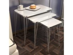 Set De 3 Tables D'appoint Rudkøbing Rectangulaires Gigognes Blanc Argent [en.casa]