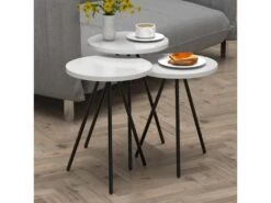 Set De 3 Tables D'appoint Ølgod Rondes Gigognes Blanc Noir [en.casa]