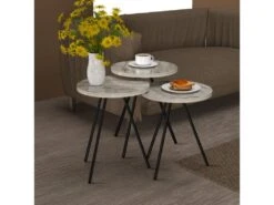 Set De 3 Tables D'appoint Ølgod Rondes Gigognes Marbre Blanc Noir [en.casa]