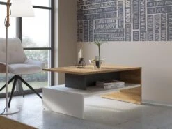 Table Basse Double Plateau - Naturel Et Blanc - NISUKA