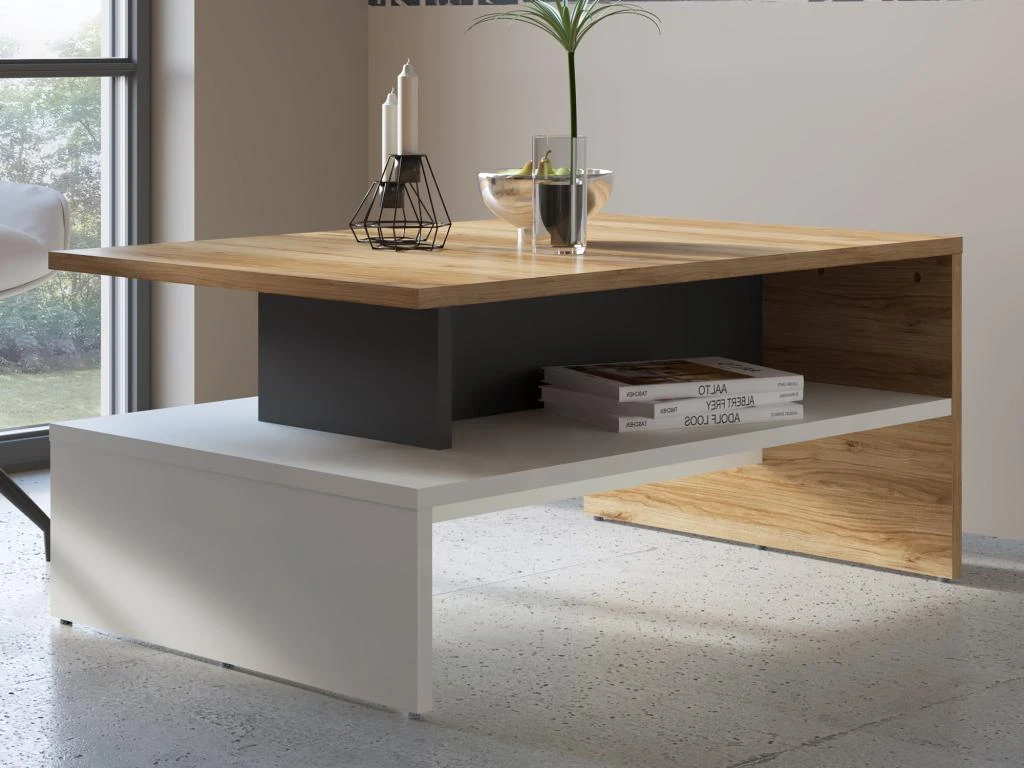 Table Basse Double Plateau - Naturel Et Blanc - NISUKA – Image 2