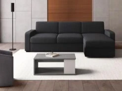 Table Basse ALDANA - Plateau Relevable - Bois & MDF - Béton Et Blanc