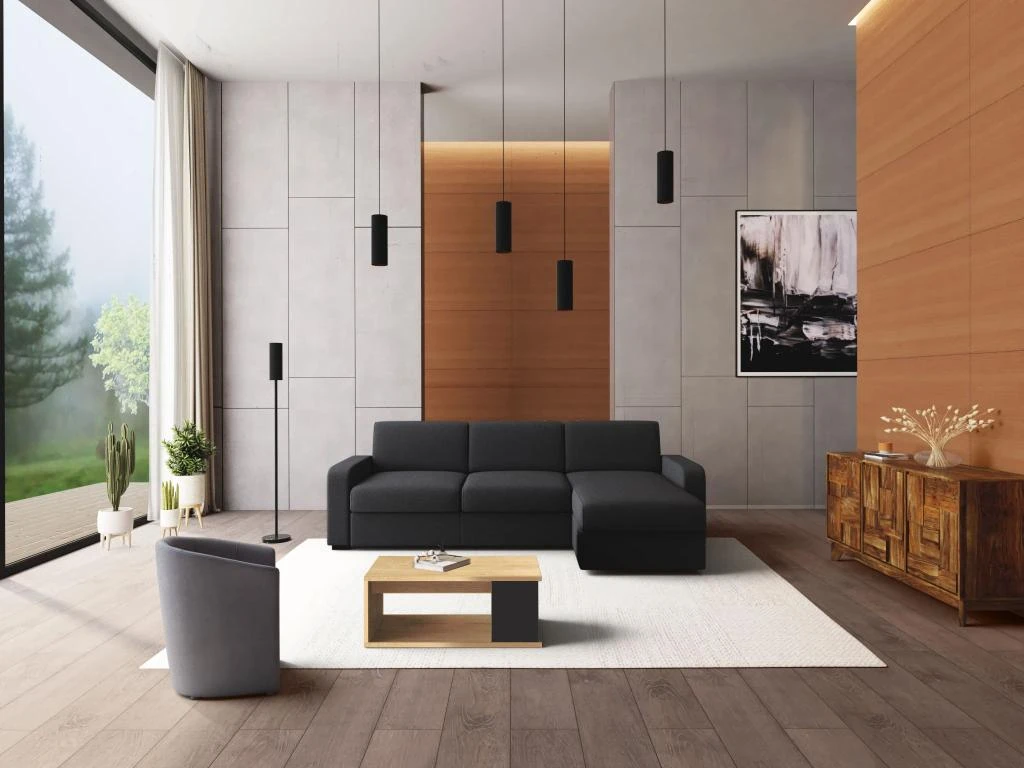 Table Basse ALDANA - Plateau Relevable - Bois Et MDF - Chêne Et Anthracite – Image 5