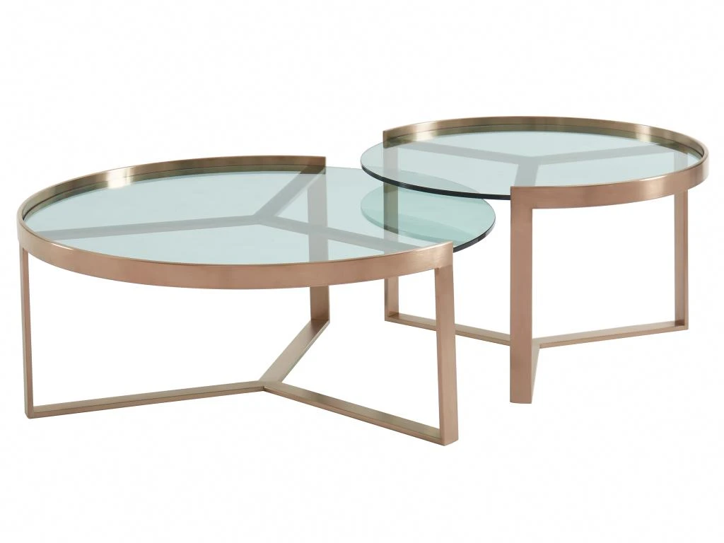 Tables Basses Gigognes En Verre Trempé Et Acier Inoxydable - Transparent Et Cuivré - BASERI – Image 2