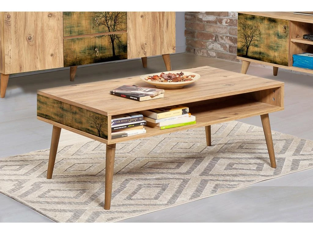 Table D’appoint Tajo Design Panneau De Particules Plaqué Mélaminé En Couleur Atlantic Pino. 110x45x60cm – Image 3