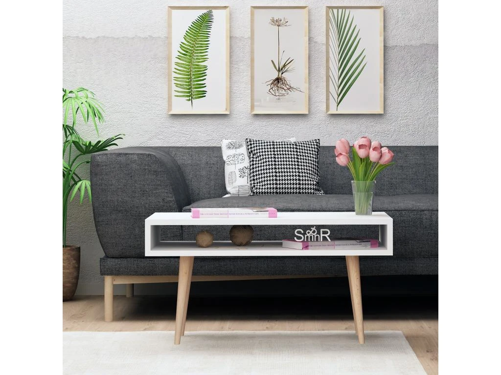 Table D’appoint Sena Design Panneau De Particules Plaqué Mélaminé En Couleur Blanc. 80x53,6x45cm – Image 2