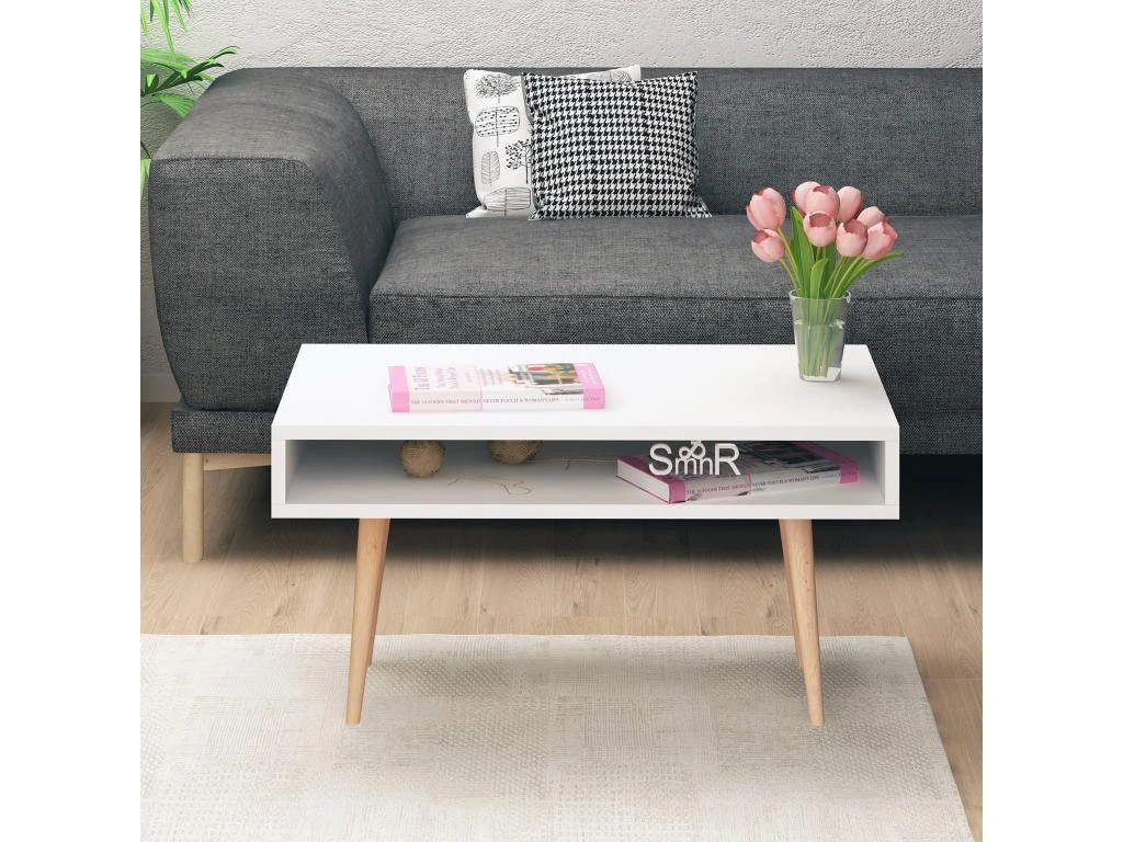 Table D’appoint Sena Design Panneau De Particules Plaqué Mélaminé En Couleur Blanc. 80x53,6x45cm – Image 3