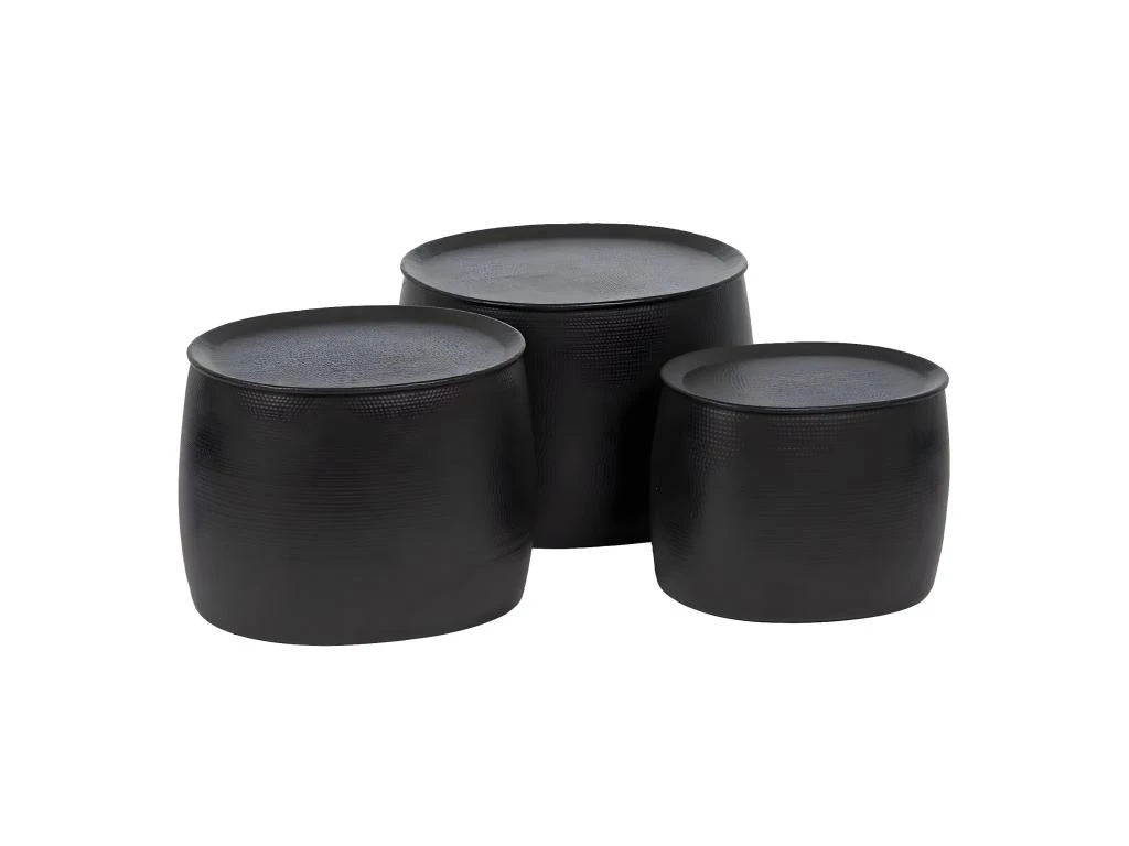 RIDIRI - Lot De 3 Tables Basses Ovales Métal Noir Texturé