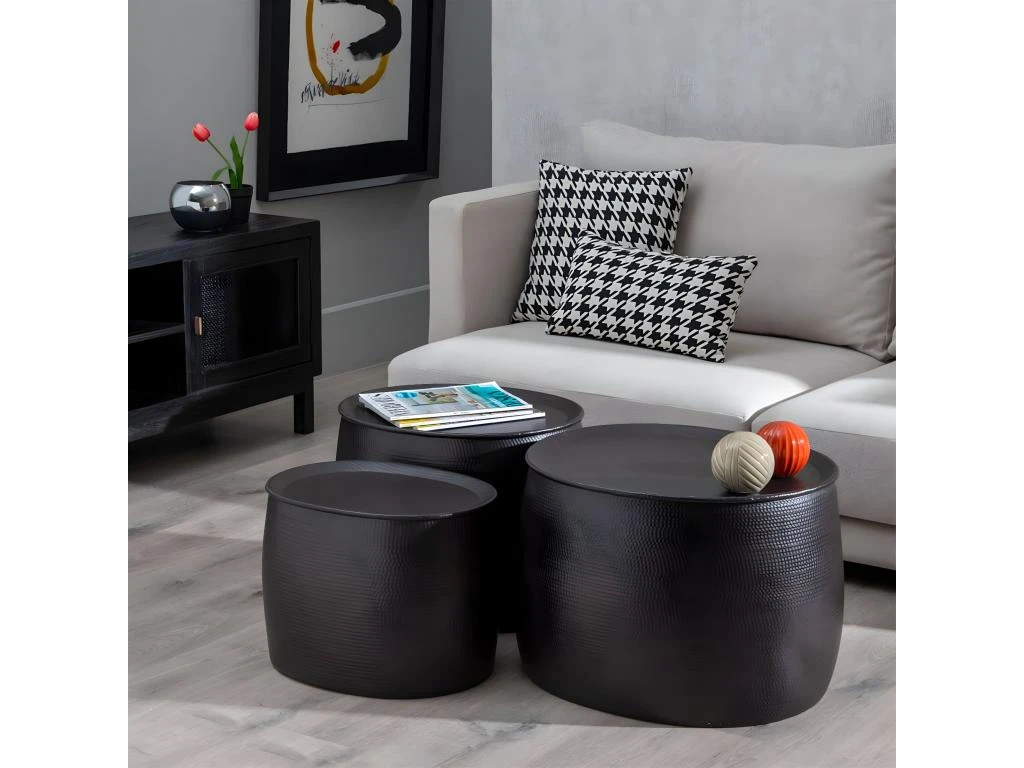 RIDIRI - Lot De 3 Tables Basses Ovales Métal Noir Texturé – Image 2